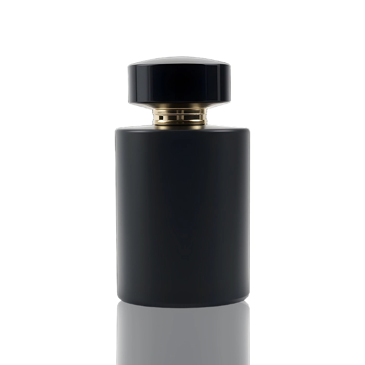 Black cylindrical perfume bottle