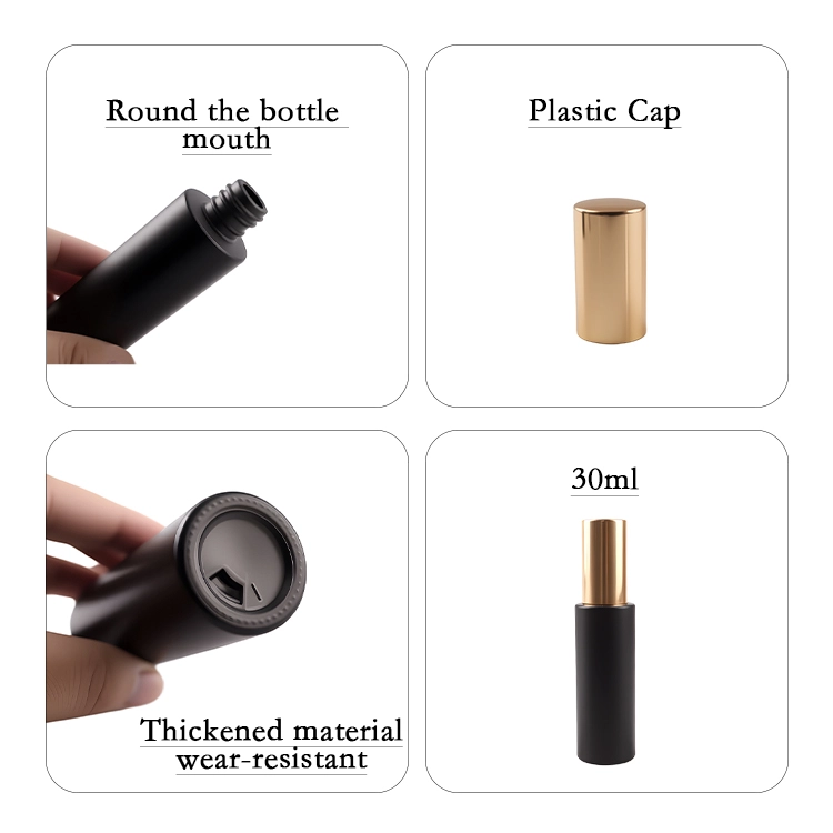 Black cylindrical perfume bottle
