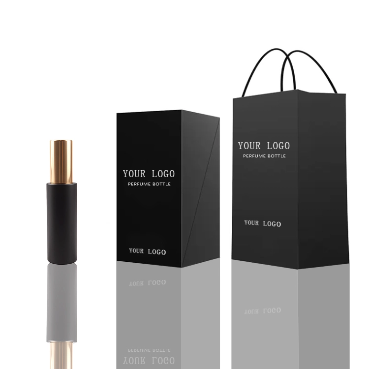 Black cylindrical perfume bottle