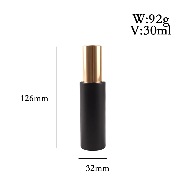 Black cylindrical perfume bottle